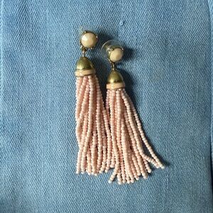 J. Crew Factory Pink and Gold Beaded Tassel Earrings